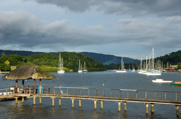 Ξύλινη προβλήτα στο λιμάνι savusavu, νησί vanua levu, Φίτζι — 图库照片