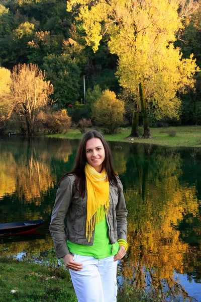 Young woman standing near Crnojevica river, Montenegro — Stock Photo, Image