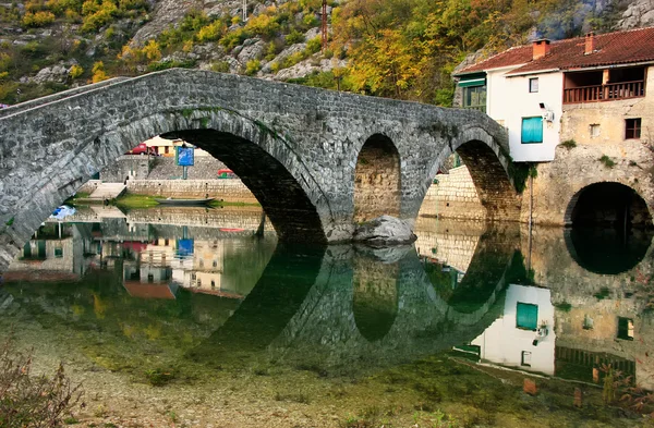 Arched bridge reflected in Crnojevica river, Montenegro — Stock Photo, Image