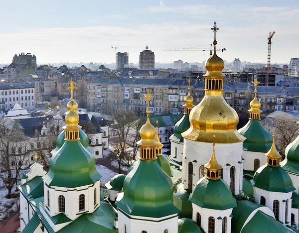Gereja Katedral Saint Sophia dan sinar matahari. Pusat Kota Kiev, Ukraina. Tiga tembakan gambar komposit . — Stok Foto