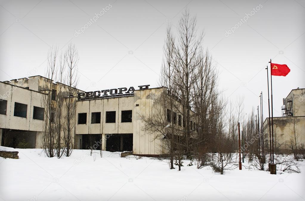 Chernobyl area. Lost city Pripyat. Modern ruins.