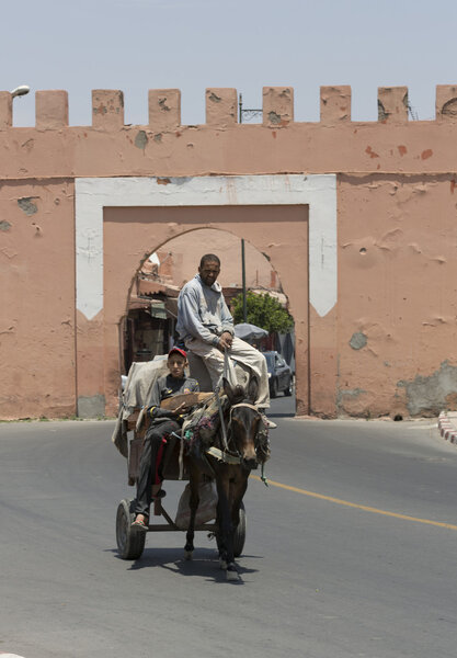 на осле в марокканском городе
