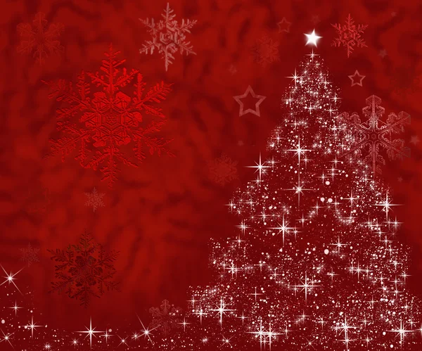 Árbol de Navidad hecho de estrellas sobre fondo rojo con espacio libre — Vector de stock