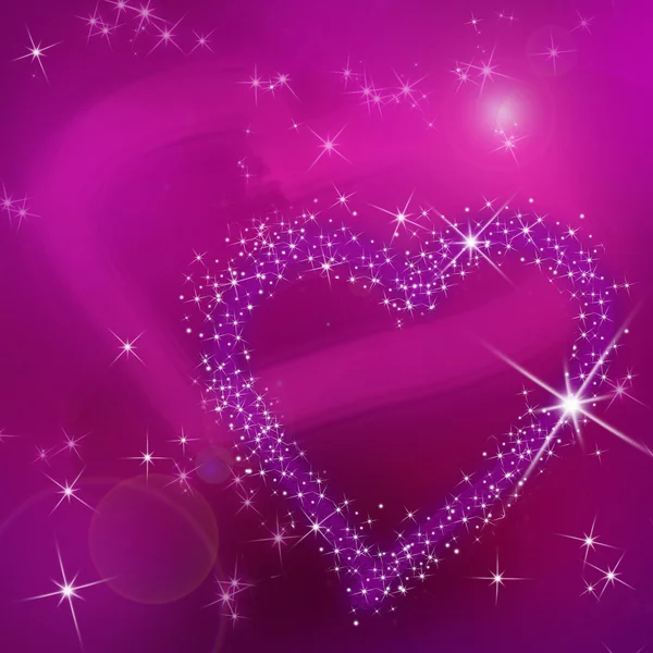 Różowy tło z błyszczącymi purpurowe serca v dzień — Zdjęcie stockowe