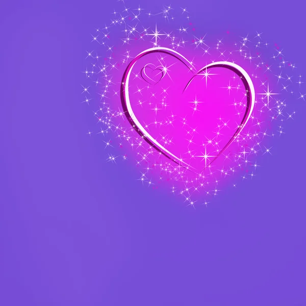 Abstract background with glowing pink heart and stars and space — Stock Photo, Image