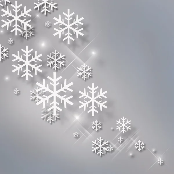 Abstracte Kerstmis grijze achtergrond met sneeuwvlokken die gloeien — Stockfoto