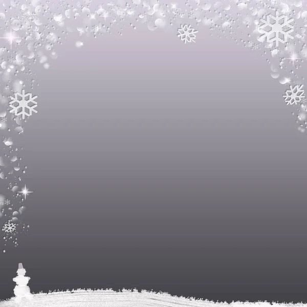 Gray Christmas Background Snowflakes Cute Snow Man — Stock Photo, Image