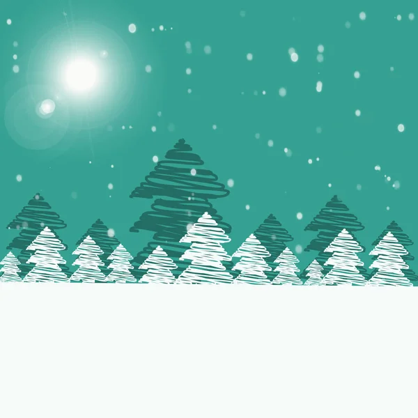 Kartu Ucapan Natal Hijau Dengan Pohon Natal Dan Salju Selamat — Stok Foto