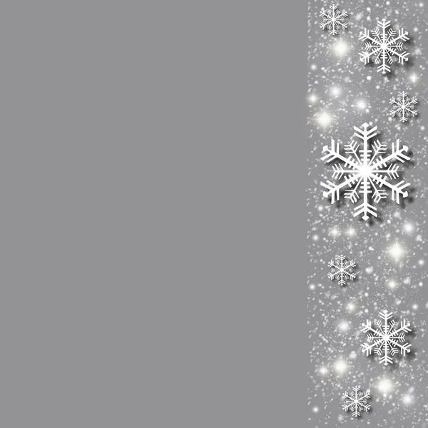 Grijze Kerst Achtergrond Met Sneeuwvlokken Glanzende Sterren — Stockfoto