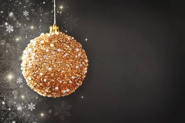 Shiny Golden Christmas Ball Snowflakes Black Background Free Space Your — Stock Photo, Image