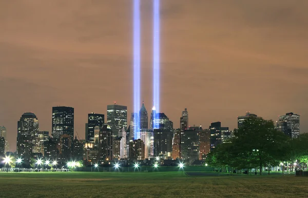 Ground zero lights from NJ — Stock Photo, Image
