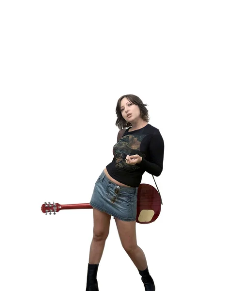 Menina fumando com guitarra — Fotografia de Stock