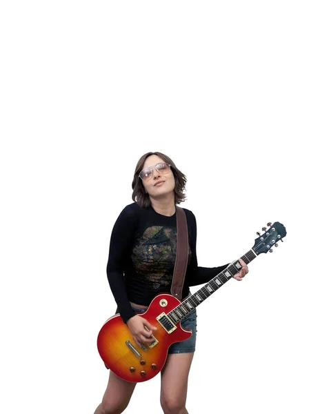 Роккер дівчина з гітарою — стокове фото