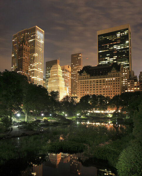 Central Park at night in New York City.