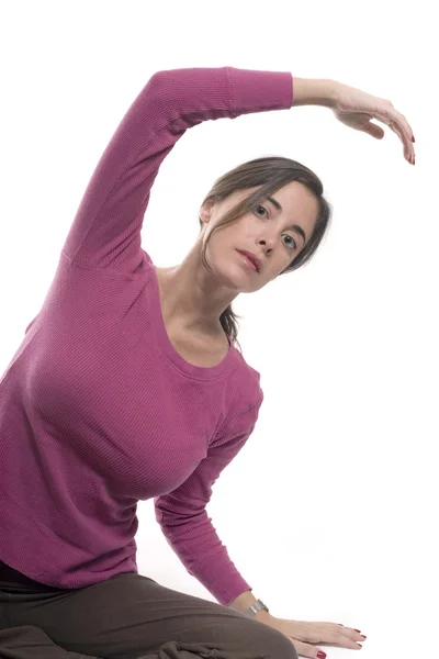 Donna caucasica stretching — Foto Stock