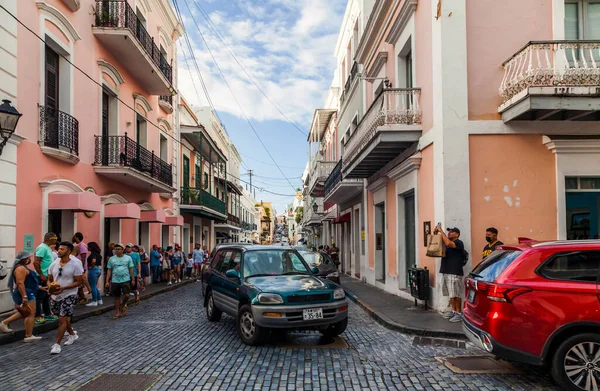 San Juan Puerto Rico March 2022 Busy Street Traffic Tourists — стоковое фото