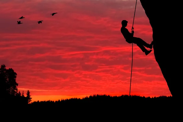 Rock Climber Rappelling Silhouette — Stock Photo, Image