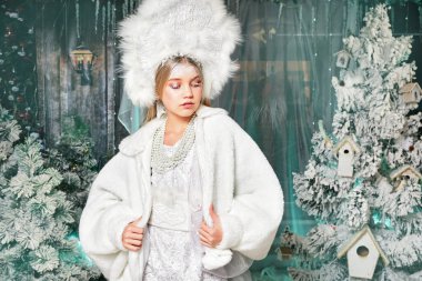 Tatlı kız Kar Kraliçesi 'nin peri masalı portresi