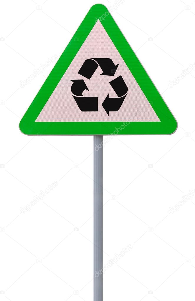 An actual road sign modified into an environmental reminder (on white)