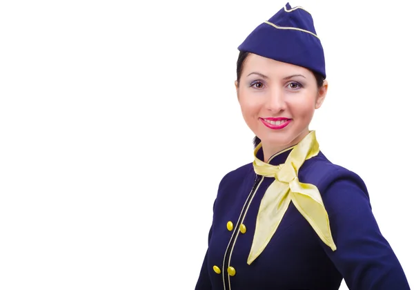 Vackra leende flygvärdinna i uniform — Stockfoto