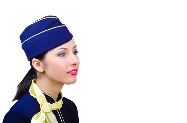 Portrait of beautiful young stewardess profile — Stock Photo, Image