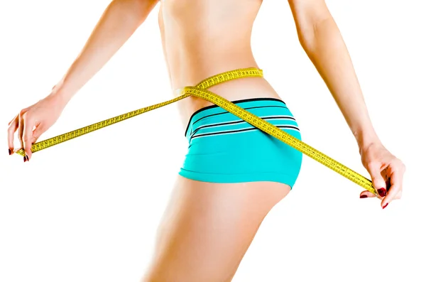 Mulher magro medindo cintura — Fotografia de Stock