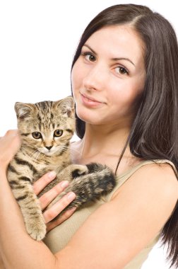 yavru kedi İskoç kent ile güzel bir genç kadın