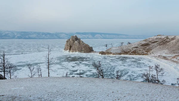 Байкал Замерзало Озеро Шаманська Скеля Острів Ольхон Бурхан Чистий Лід — стокове фото