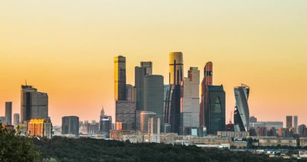 Moskva City Moscow International Business Center Ryssland City Skyline Solnedgång — Stockvideo