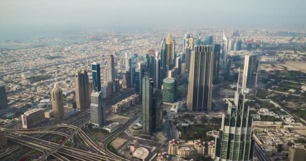 Panoramisch Uitzicht Dubai Skyline Van Burj Khalifa Toren Wolkenkrabber Tijdsverloop — Stockvideo