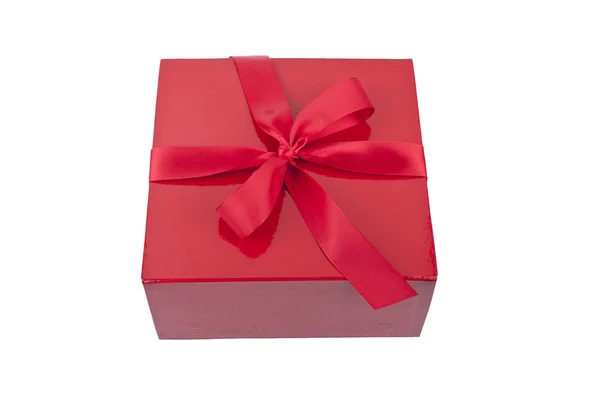 Red present box isolated on white — Stock Photo, Image