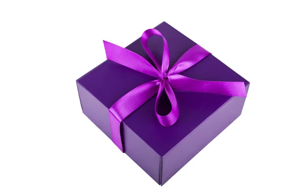 Purple present box isolated on white — Stock Photo, Image