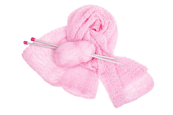 編み物 needlesis とニット亜麻布ピンク、ピンクのモハー — ストック写真