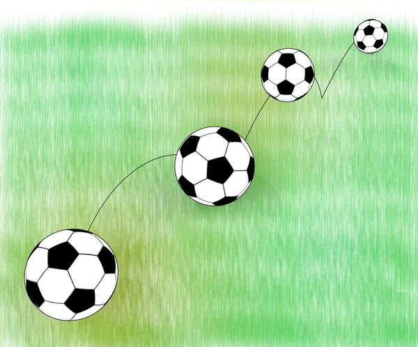 Jumping football ball on abstract light green grass — Stock Photo, Image