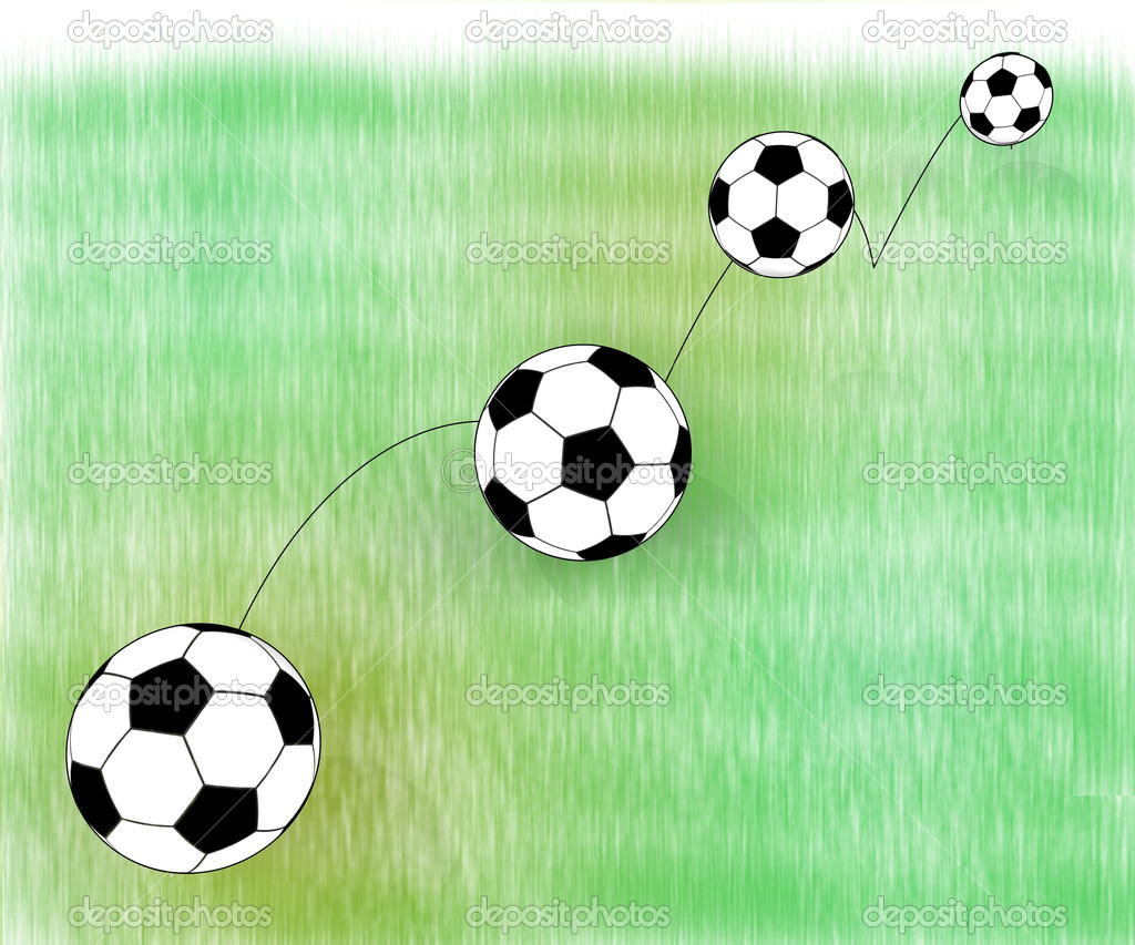 Jumping football ball on abstract light green grass