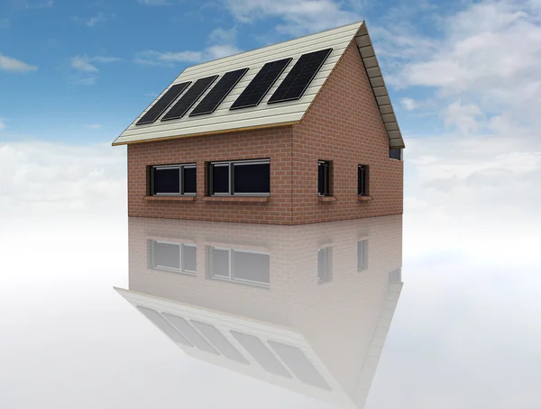 Sustainable brick house with solar pannels on roof — Stock Photo, Image