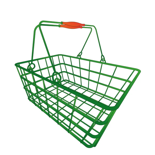 Perspectiva de la cesta de la mano verde de compras — Vector de stock