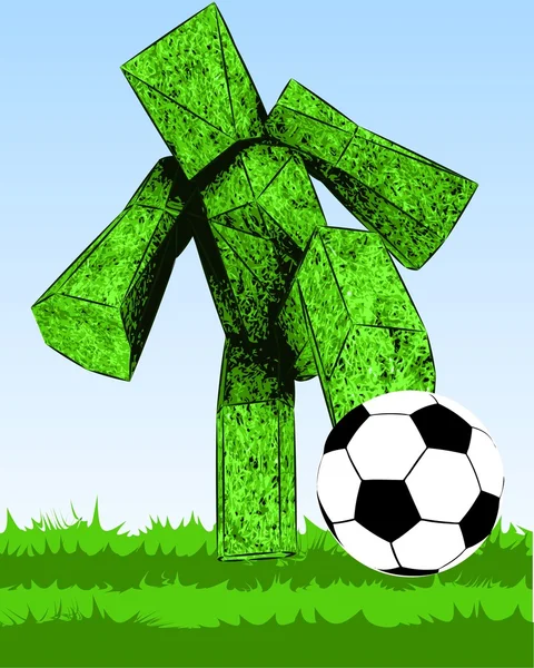 Figura erba ferma palla da calcio con il corpo sul campo — Foto Stock
