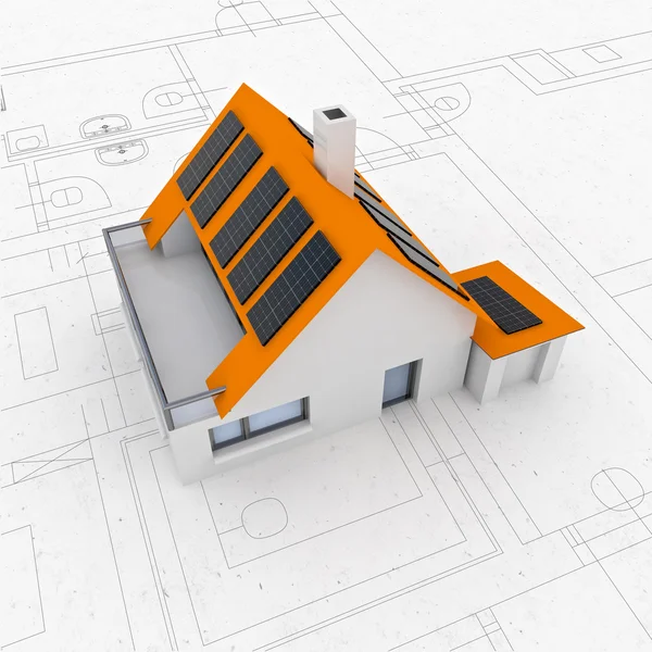 Geïsoleerde nieuwe moderne duurzame huis plan lay-out — Stockfoto