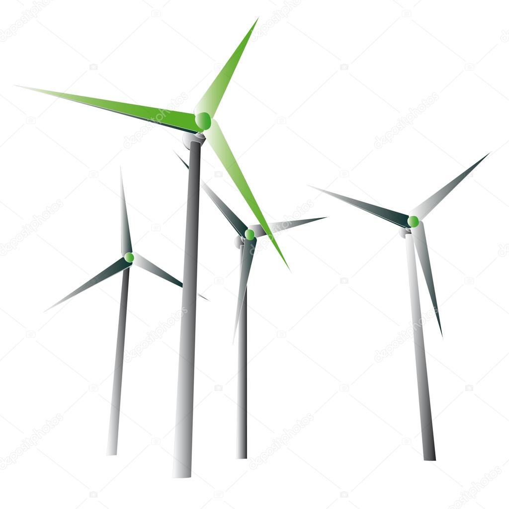 Isolated green wind power energy silhouettes