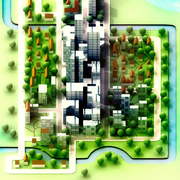 Vista isométrica del paisaje sobre el nuevo concepto de desarrollo sostenible de la ciudad illust —  Fotos de Stock