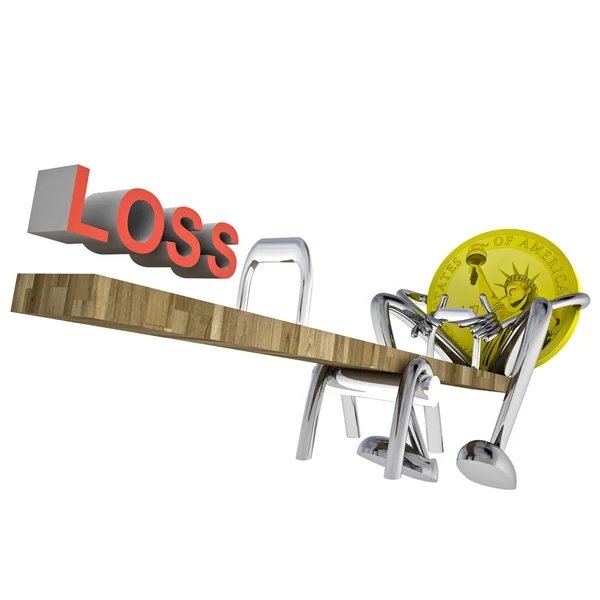 Dollar coin swing down to loss illustration — Stock Photo, Image