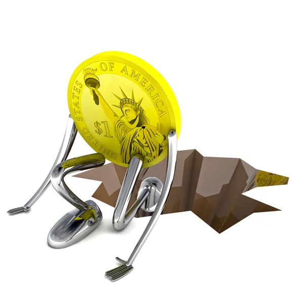 Dollar coin climb up from hole perspective view illustration — Stock Photo, Image