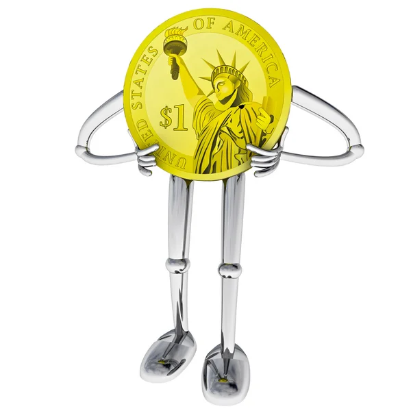 Dollar coin robot figure positive standing pose illustration — Stock Photo, Image