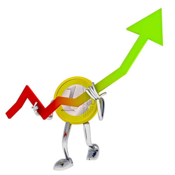 Euro coin robot hold graph of growth illustration — Stock Photo, Image