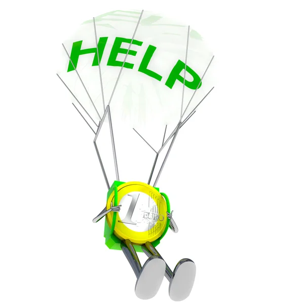 Euro coin robot paratrooper bring help illustration — Stock Photo, Image