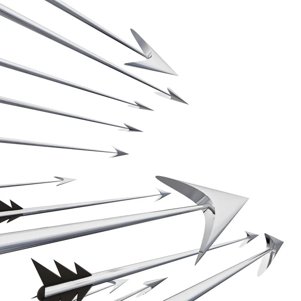 Fliegende metallische Darts und Pfeile Nahaufnahme Illustration — Stockfoto