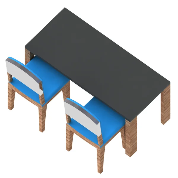 Mesa de clase con sillas azules en vista trasera isométrica — Foto de Stock