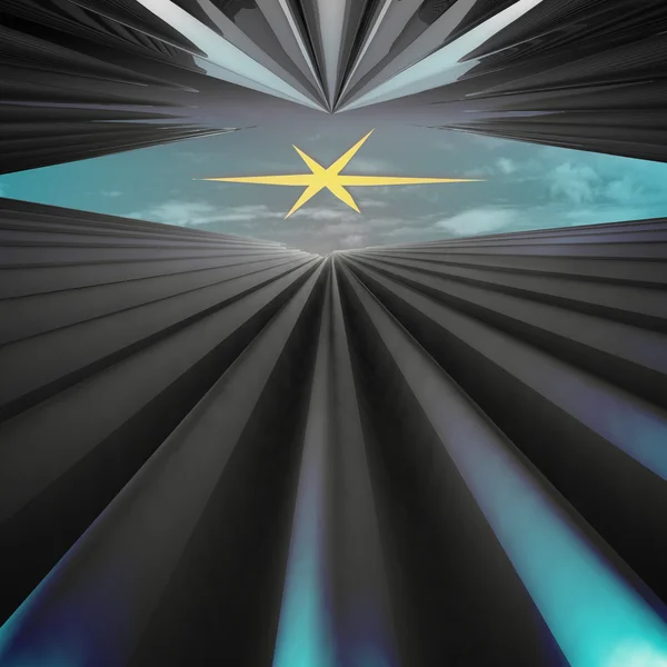 Abstract wave corridor to heaven space with yellow star wallpaper illustrat — Stock Photo, Image