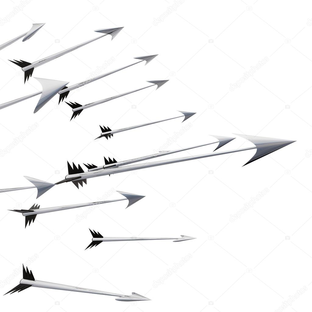 Flying metallic darts and arrows on left side illustration